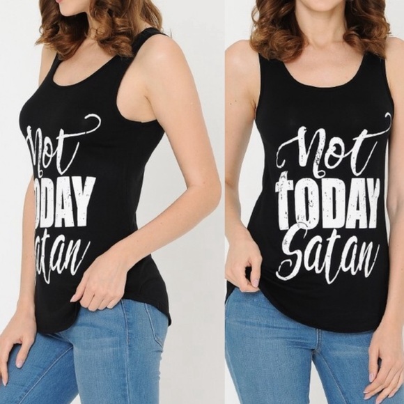 Not today Satan Black White quote tank top Small S Medium M Large L Inspiration - Picture 5 of 6